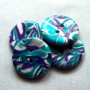 Large Mokume Gane Buttons, Purple and Turquoise Large polymer clay buttons Unique buttons , 1 1/4 inch No. 214 image 1