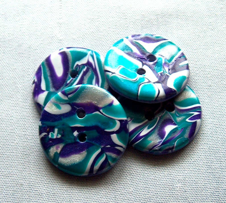 Large Mokume Gane Buttons, Purple and Turquoise Large polymer clay buttons Unique buttons , 1 1/4 inch No. 214 image 1