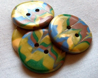 Big Yellow, Green and Blue Large Buttons, Huge claly button, 1 1/4 inch button, No. 241