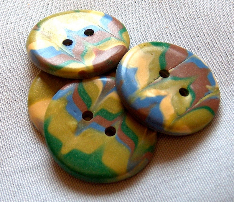 Big Yellow, Green and Blue Large Buttons, Huge claly button, 1 1/4 inch button, No. 241 image 1