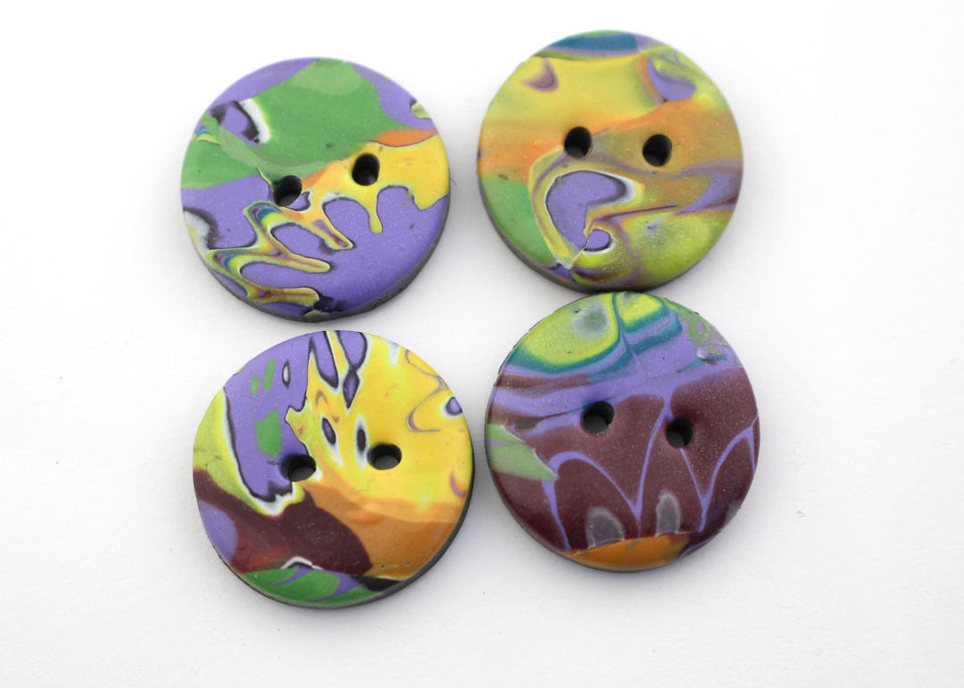 Polyclay Button Large Polymer Clay Button: Colorful Handmade Coat Button (1 Inch , 1 1/ ...