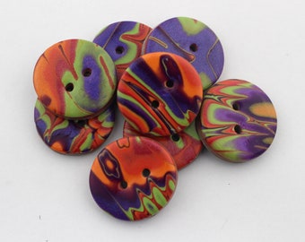 Big Colorful 1 inch buttons purple buttons handmade polymer clay buttons 1 5/8 inch button, no. 121