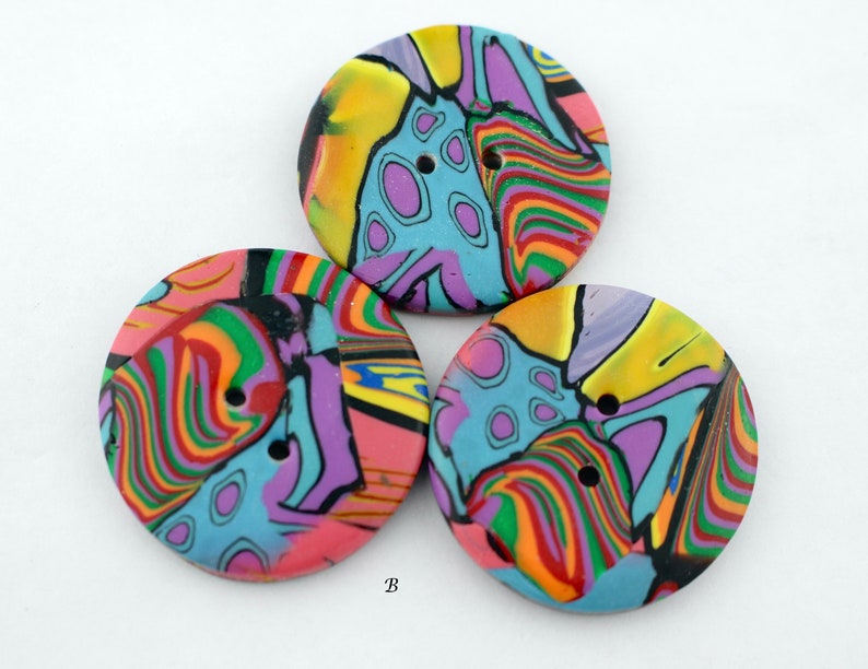 Big Colorful buttons handmade polymer clay buttons 1 1/4 inch or 1 1/2 inch button, no. 189 1 1/2" set of 3 B