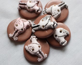 Big handmade farm animal buttons, Chicken Buttons, cute polymer clay buttons 1 1/4 inch buttons, No. 347