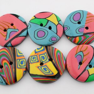 Big Colorful buttons handmade polymer clay buttons 1 1/4 inch or 1 1/2 inch button, no. 189 1 1/4 " set of 6- C