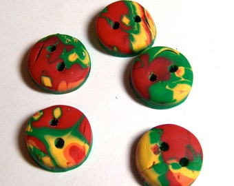 Small handmade clay buttons Red Yellow and Green Buttons, 3/4 inch button 19 mm buttonsNo. 47