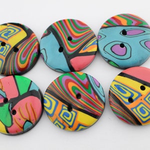 Big Colorful buttons handmade polymer clay buttons 1 1/4 inch or 1 1/2 inch button, no. 189 1 1/4 " set of 6 - B