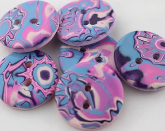 Large Colorful polymer clay button Blue and Lavender Buttons, 1 inch button, 1 1/2 inch no. 132