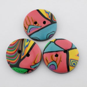 Big Colorful buttons handmade polymer clay buttons 1 1/4 inch or 1 1/2 inch button, no. 189 1 1/4 " set of 3