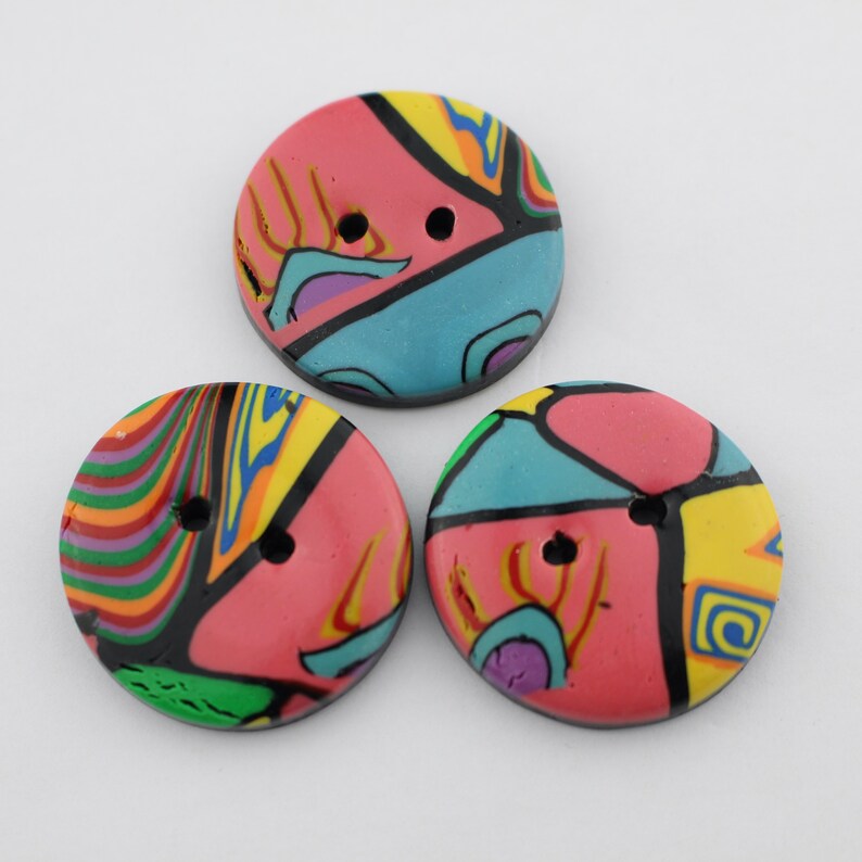 Big Colorful buttons handmade polymer clay buttons 1 1/4 inch or 1 1/2 inch button, no. 189 1 1/4 " set of 3