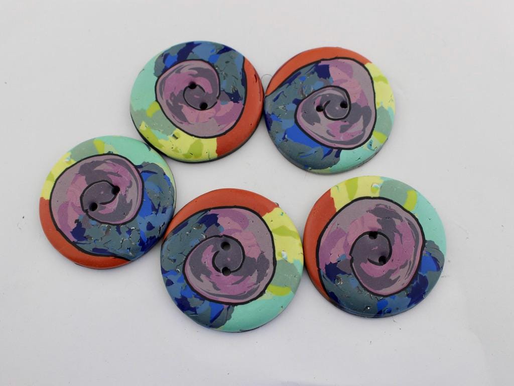 Large Polymer Clay Spiral Button: Colorful Coat Sewing Button No 380 - Etsy