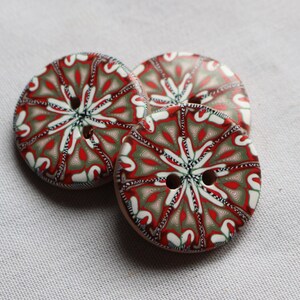 Polymer clay button decorative buttons for sweaters Red, Green, and White Buttons, 1 inch buttons, 1 1/4 inch, No. 334