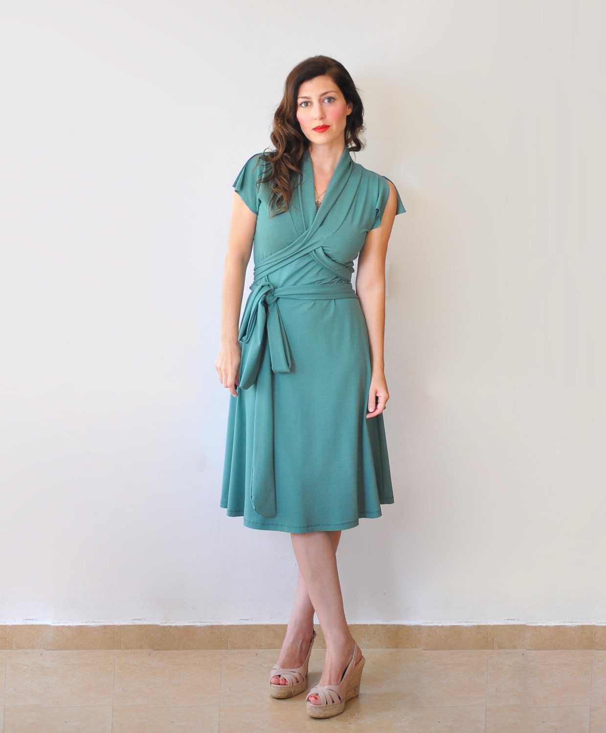 Short Sleeve Dress For Women Green Jersey Dress Summer | Etsy