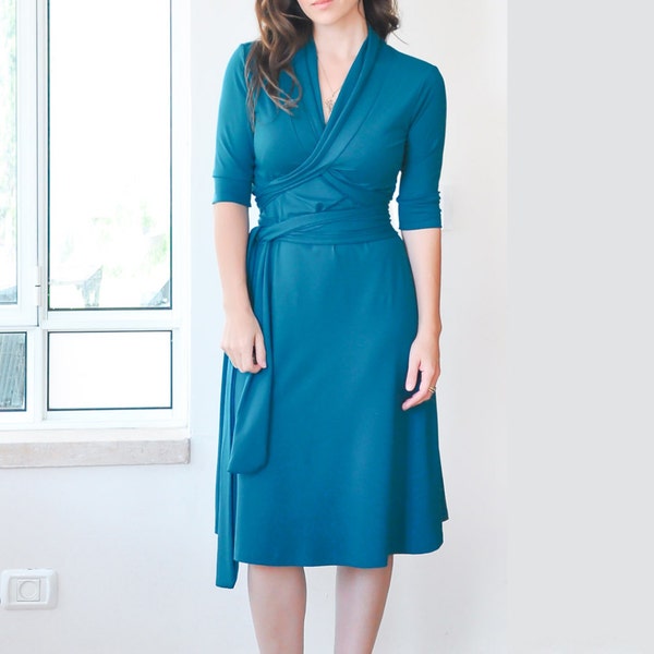 XL sample sale wrap dress in teal FULL LENGTH sleeve