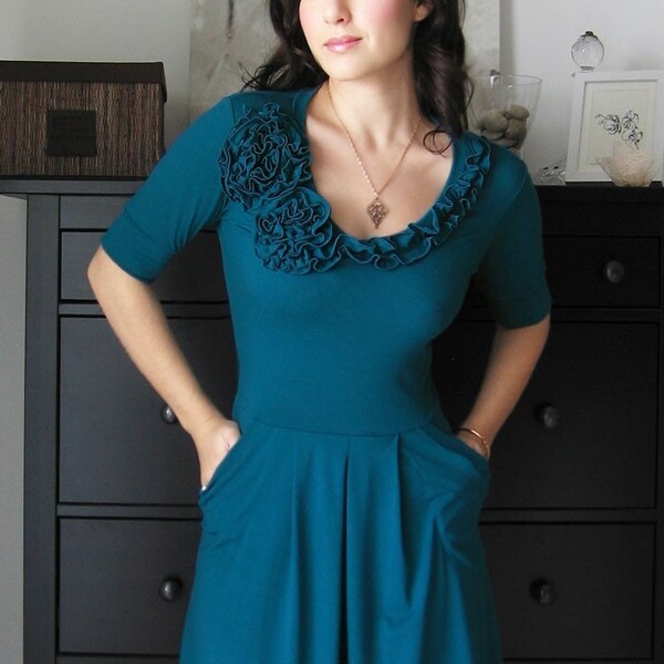 Secret Garden Dress In Venice Blue With Short Or Long Sleeves
