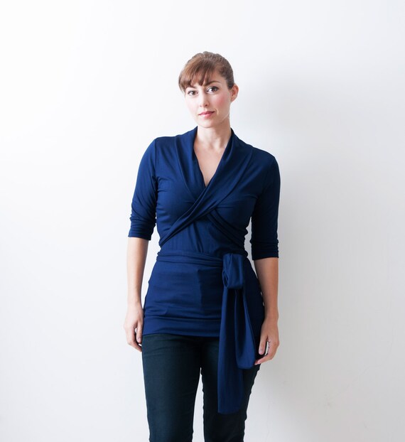 Jersey Wrap Top Work Clothes Half Sleeves Modest Shirt Etsy