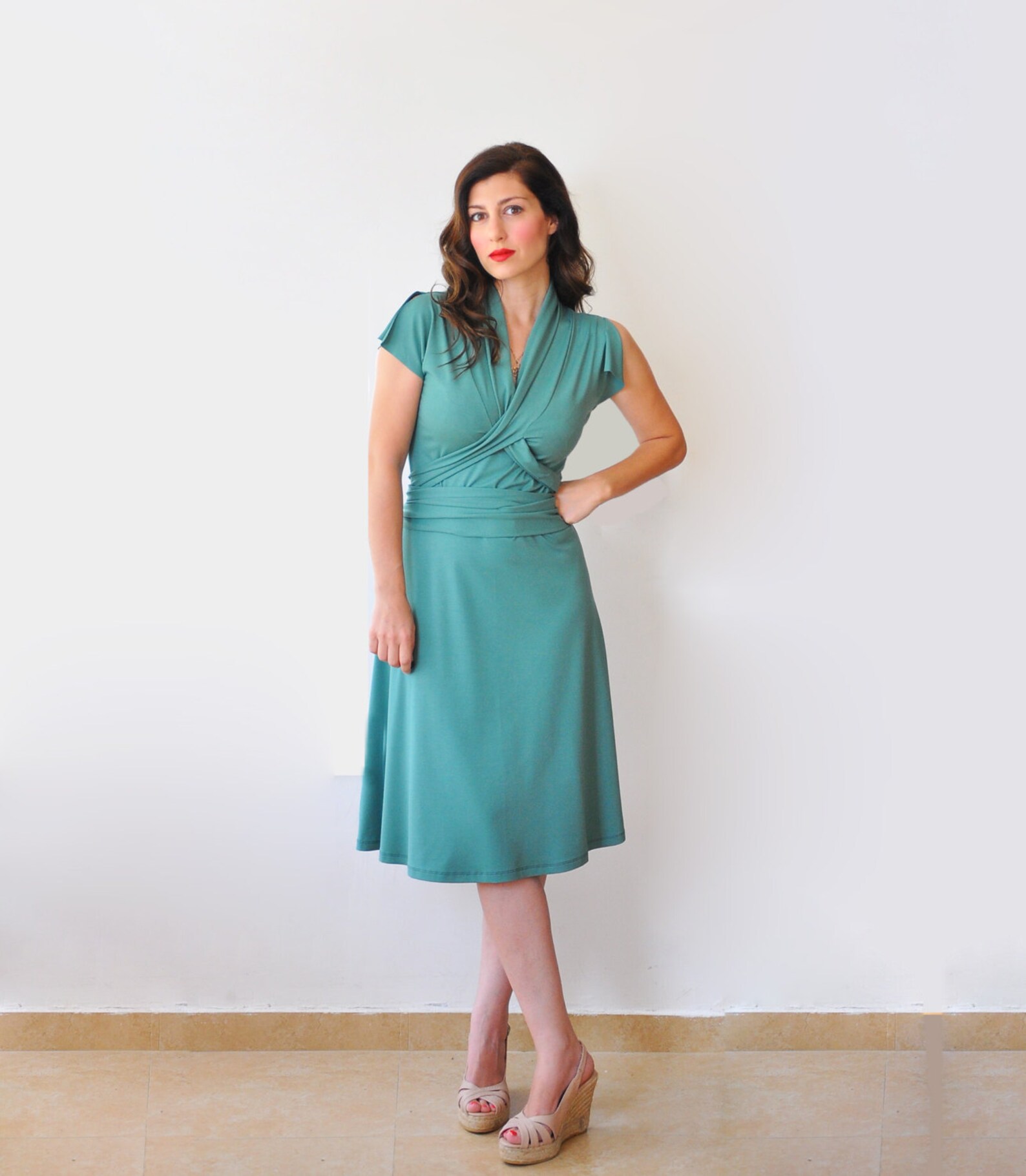 Short Sleeve Dress For Women Green Jersey Dress Summer Etsy