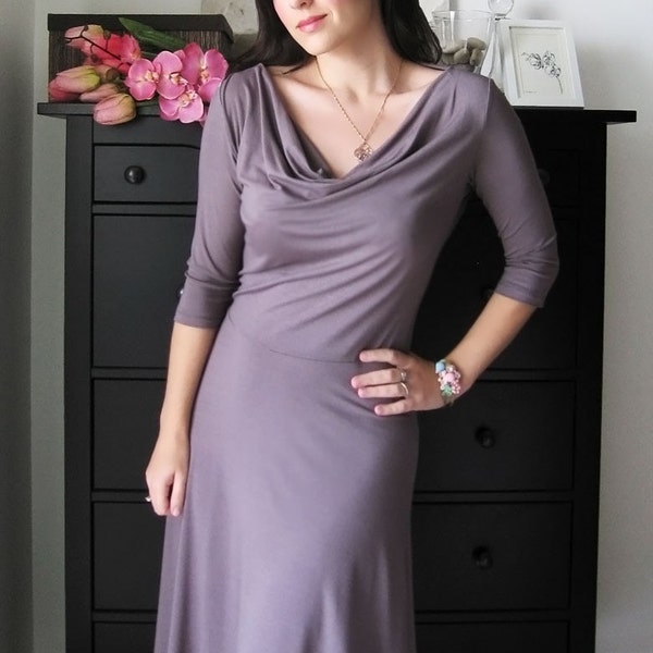 Soft Cowl Dress In Elegant Taupe