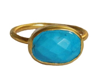 The Hamptons Turquoise Oval Gemstone Cocktail Ring/ December Ring/Turquoise Ring/Gemstone Ring/Everyday Ring/Stackable Rings