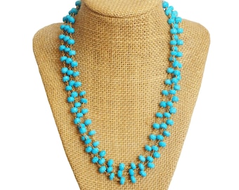 The Hamptons Triple Turquoise Beaded Necklace • Gemstone Necklace/The Hamptons Necklace • Turquoise Jewelry • Natural Turquoise Necklace/