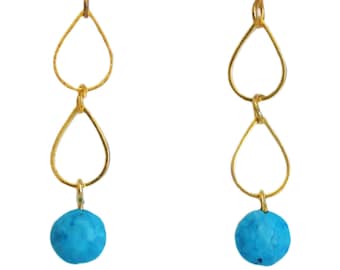 Southhampton Turquoise Teardrop Earrings - Blue gemstone Earrings  - Gold Earrings/Drop Earrings/ Blue Chandelier Earrings