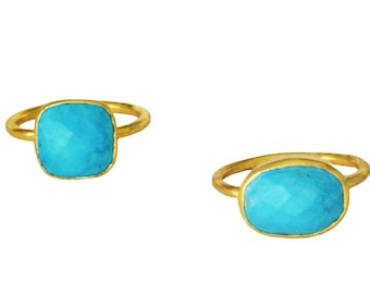 The Hamptons Turquoise Square Gemstone Cocktail Ring/ December Ring/Turquoise Ring/Gemstone Ring/Everyday Ring/Stackable Rings