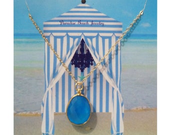 Sky Blue Chalcedony Necklace/Gold plated necklace/Blue Gemstone necklace/ Aqua Gemstone Necklace/Stone Pendant/Boho Jewelry