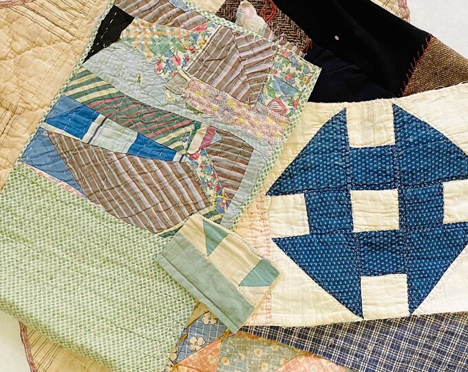 Antique Vintage Hand Stitched Quilt Pieces Slow Stitching Etsy