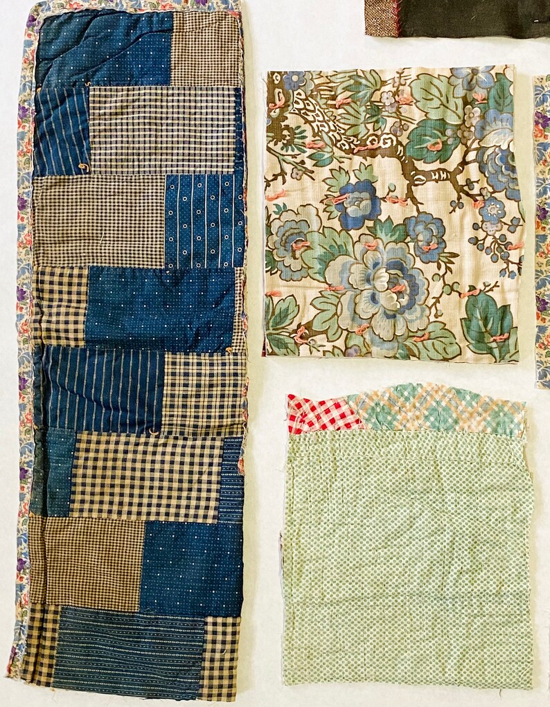 Slow Stitching Textile Collage Upcycle Repurpose Well Worn Storied Fabrics Art Bundle #5023 Antique Vintage Hand Stitched Quilt Pieces