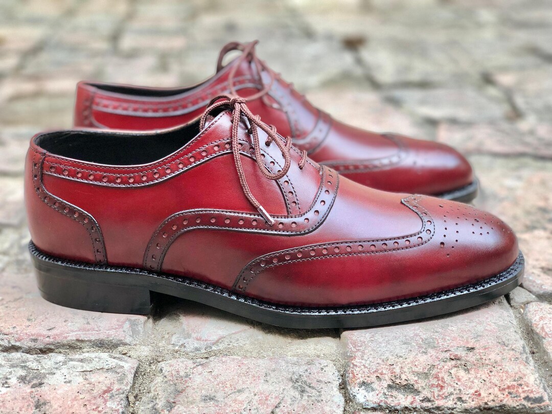 Oxford Wingtips Brogue Toe Dress Shoes for Men Burgundy Red Wedding ...
