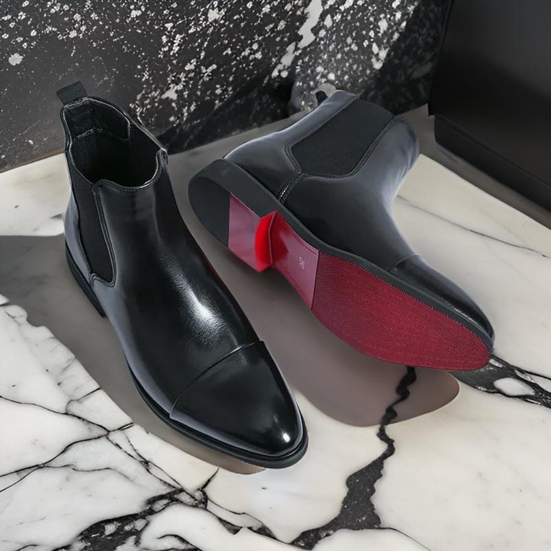 Chelsea Boots for Men Red Sole Ankle Business Round Toe Slip-On Men's Boots