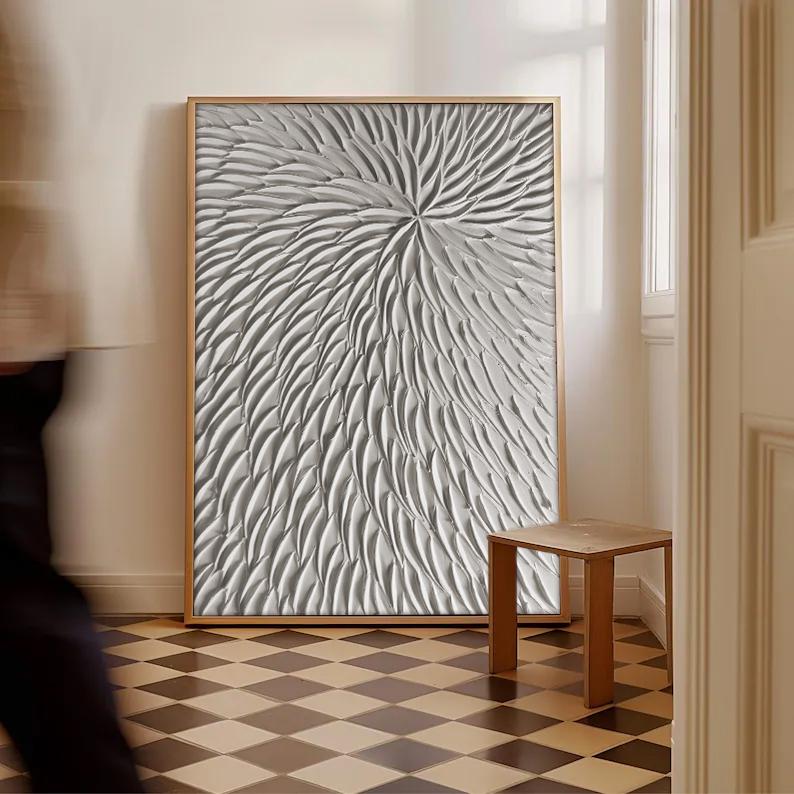 Large Nordic White Abstract Wall White 3D Texture Painting White ...