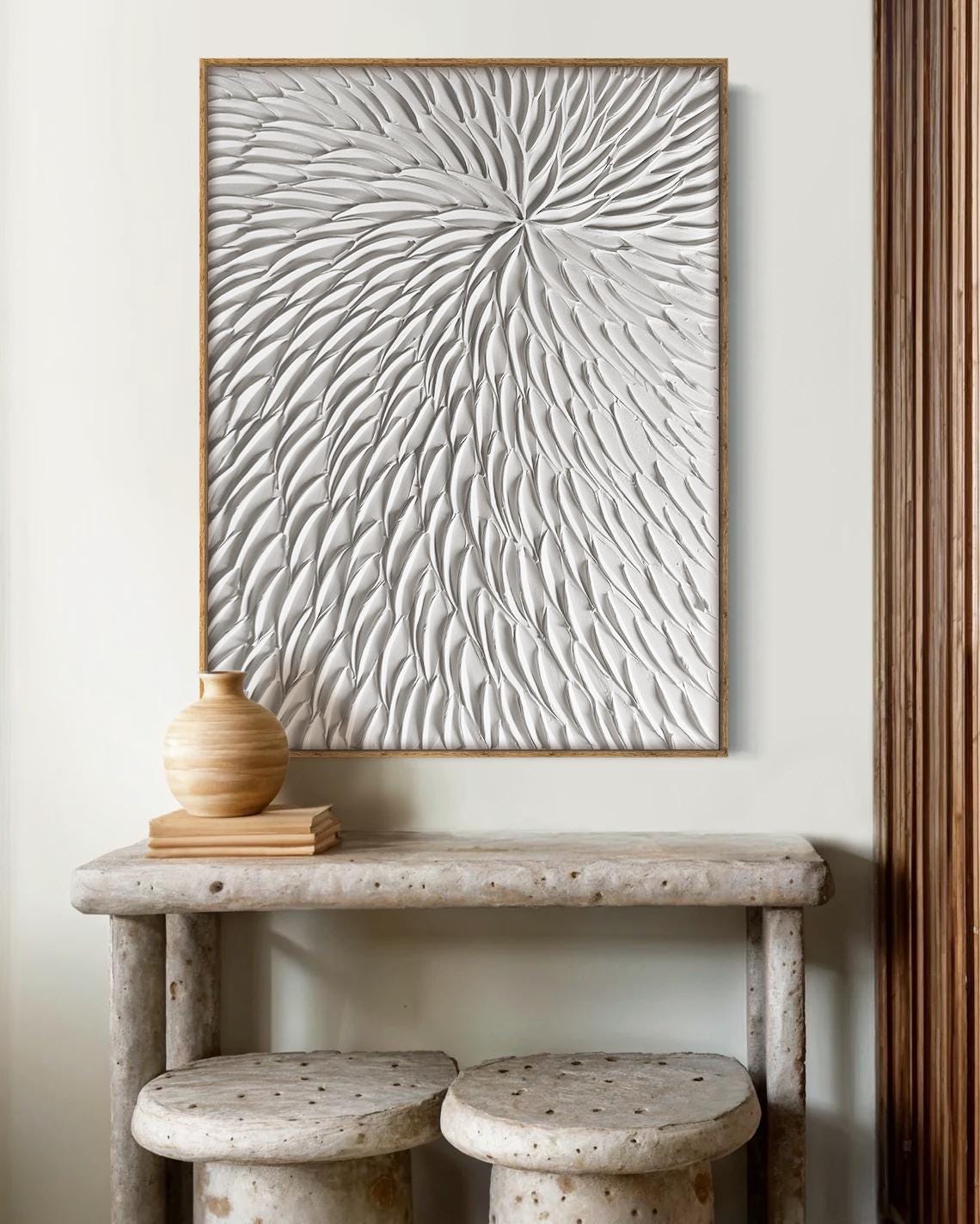 Large Nordic White Abstract Wall White 3D Texture Painting White ...