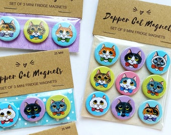 Dapper Bow Tie Cat Magnet Sets, Colourful Cat Fridge Magnets, 25mm