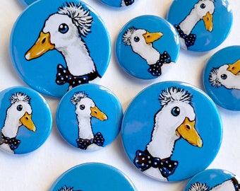 White Ducks with Bow Ties Button Badges - Choose from 3 Designs, 2 Sizes