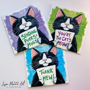 Carte de voeux Happy Cat avec enveloppes | Merci, amitié, rétablissement | Choisissez votre miaou