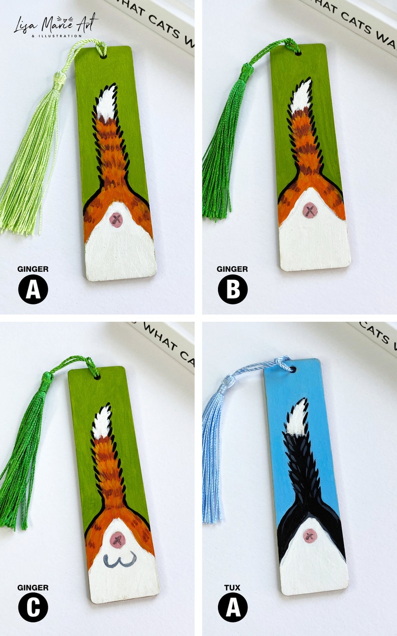 Cat Butt Mini Bookmarks, Hand Painted, Wooden with Tassel image 6