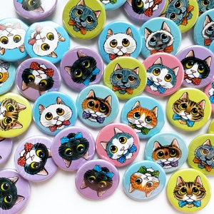Dapper Cat Badges - Bow Tie Kitties, 9 Designs, 25mm, 1 inch