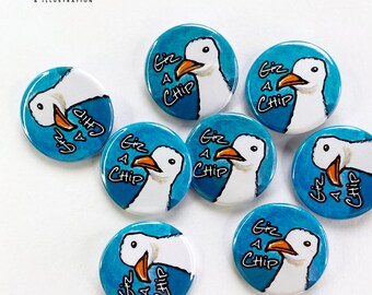 Giz a Chip Seagull Button Badges, 25mm, 1 inch