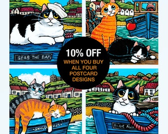 Boat Cat Postcards | Choose from 4 Designs or Buy As Set