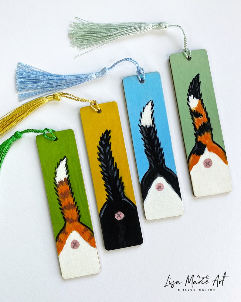 Cat Butt Mini Bookmarks, Hand Painted, Wooden with Tassel image 4