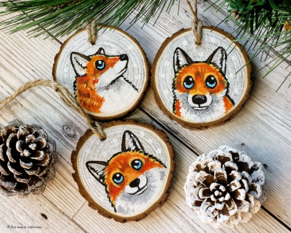 Wood Slice Ornament - Animal Christmas Ornament - Woodland Animals -  Christmas Tree Decorations
