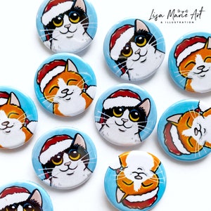 Cats Wearing Santa Hats, Cat Art Badges, Cat Badges, 25mm, 2 designs to choose from