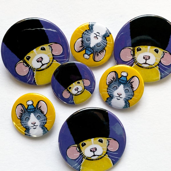 Badges de bouton de rat de souris mignon, 2 dessins, 2 tailles