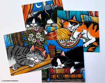 Lazy Sleepy House Cats Postcards | Choose from 4 Designs or Buy As Set