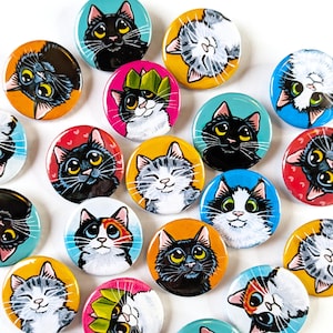 Illustrated Cat Pin Badge – Whimsical 25mm Cat Lover Gift