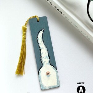 Cat Butt Mini Bookmarks, Hand Painted, Wooden with Tassel White Cat Bum #A