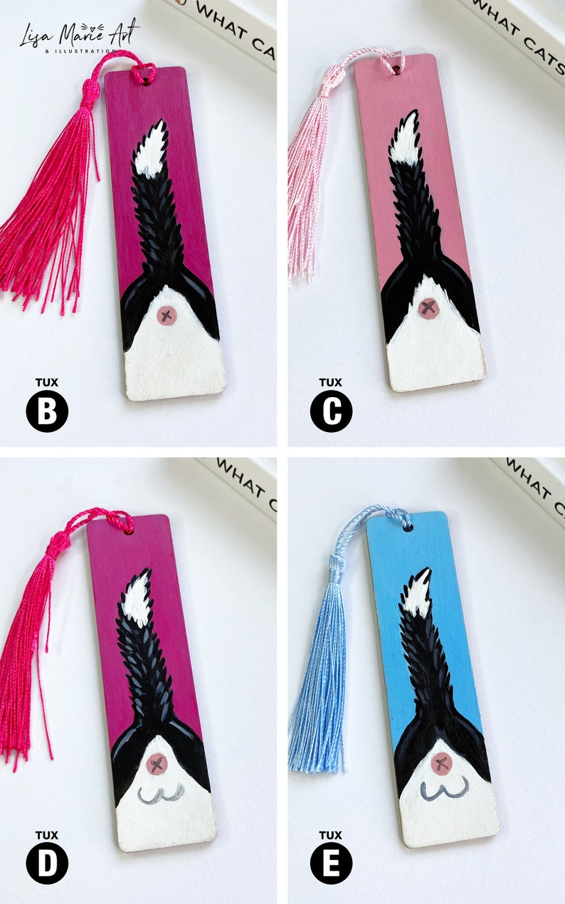 Cat Butt Mini Bookmarks, Hand Painted, Wooden with Tassel image 7