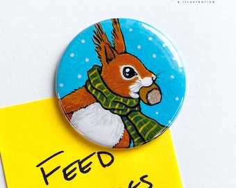 Whimsical Red Squirrel Winter Fridge Magnet