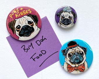 Cute & Funny Pug Fridge Magnets, Choose your Pug,  38mm, 59mm